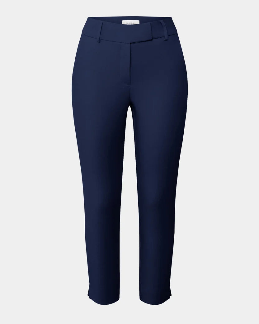 Josie Cropped Notch Pants in navy laid flat, front view