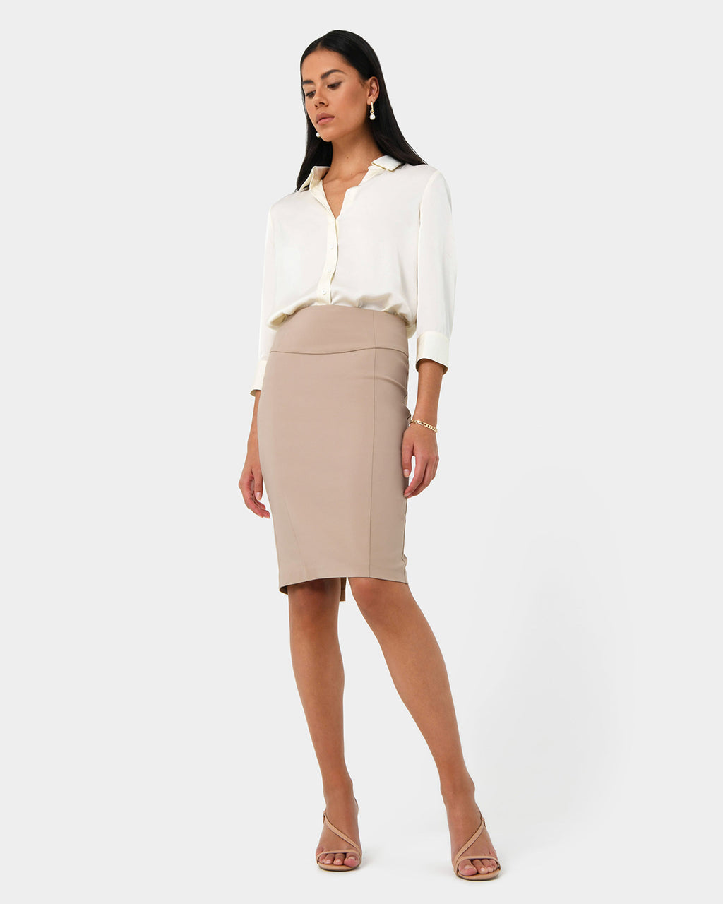 Safira Pencil Skirt in birch — full-length view 2