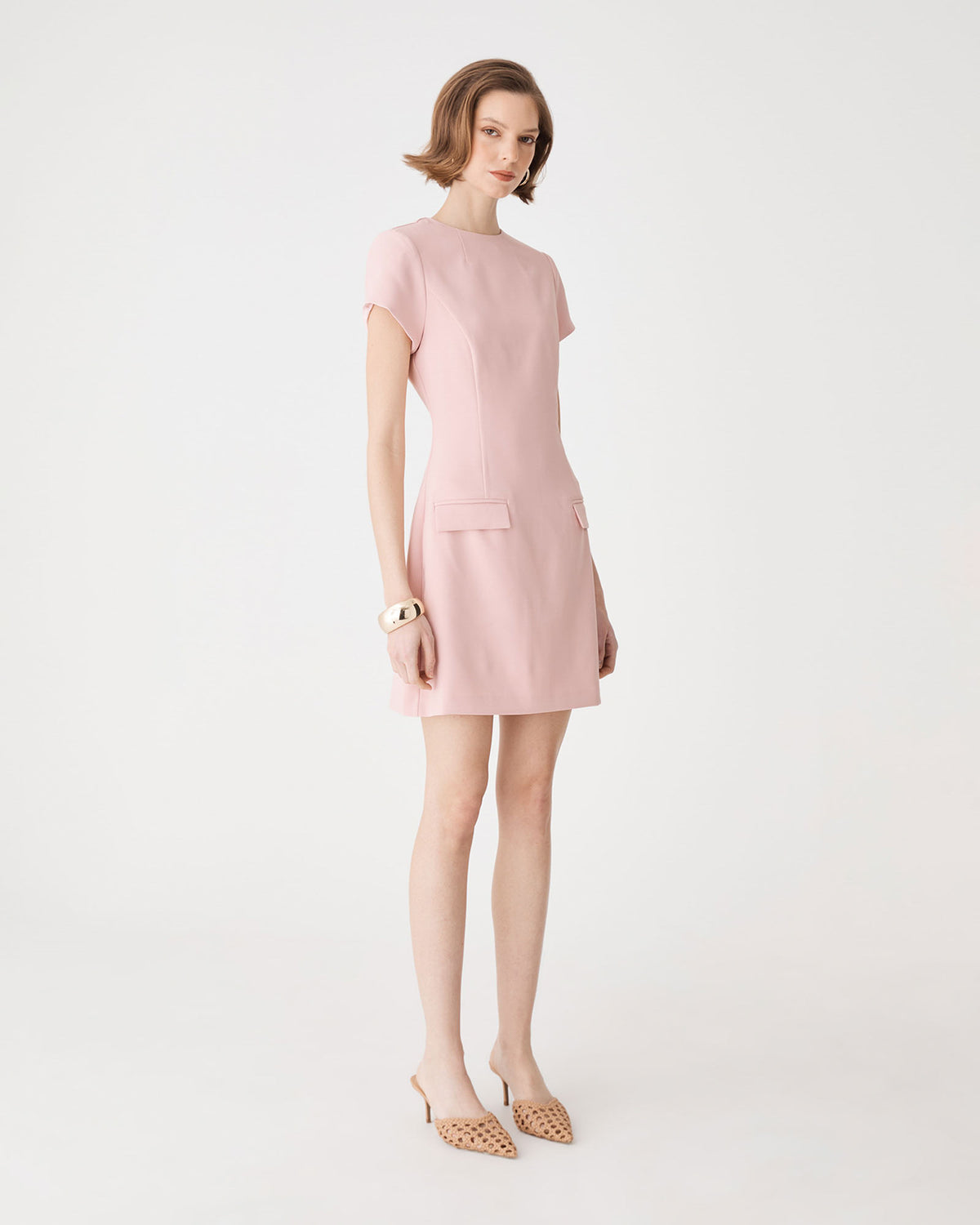 Hannah Tailored Mini Dress in shell pink — side view