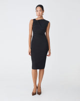 Sutton Twist Shoulder Dress in black — full-length view