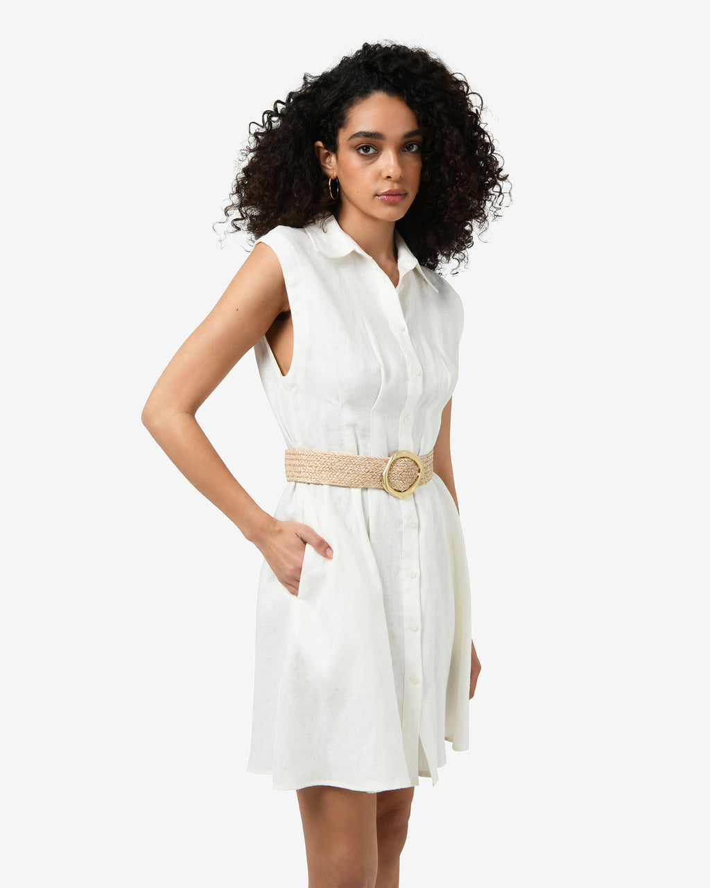 Ami Linen Mini Beach Dress in ivory — side view