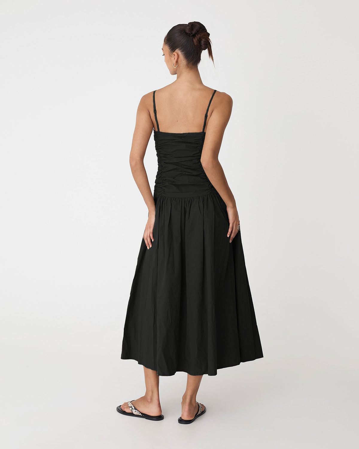 Cathy Cotton Modal Midi Dress in black — back view