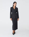 Aaria Collarless Blazer in black — full-length view