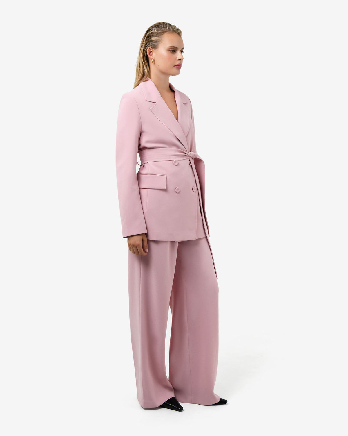 Rumy Double Breasted Blazer in pink — side view