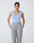 Kingsley Knit Top in chambray blue — close-up view