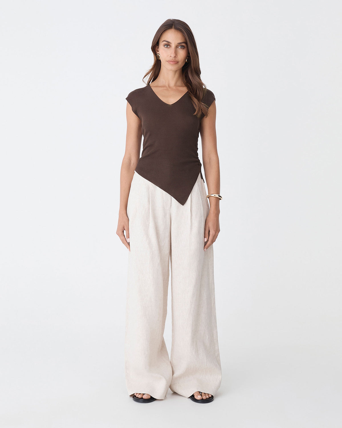 Galina Ruched Lyocell Knit in chocolate — full-length view
