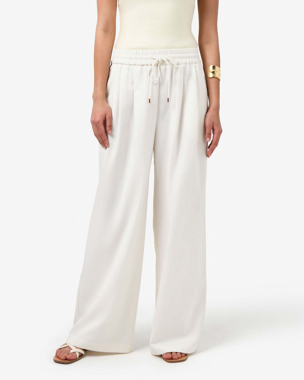 Amera Elastic Waist Pants in tofu — close-up view
