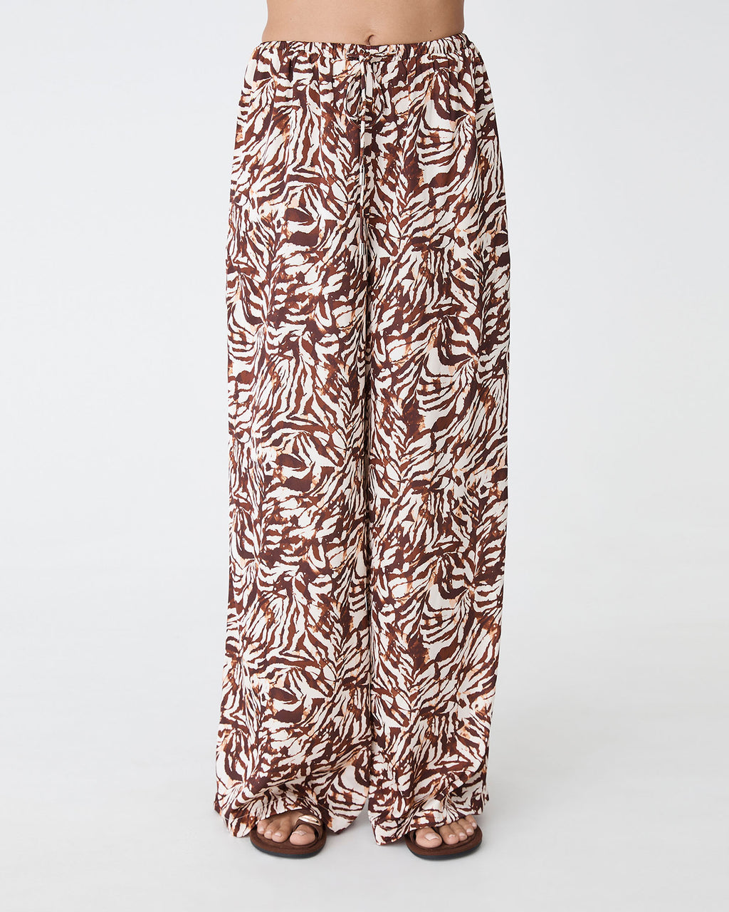 Zuhara Drawstring Pull On Pants in brown zebra — close-up view