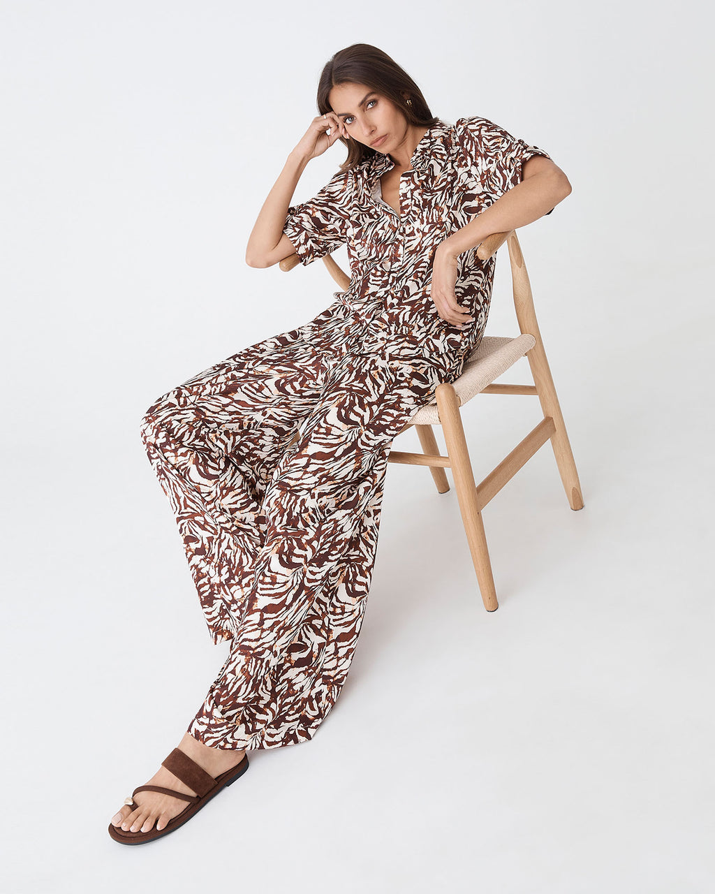 Zuhara Drawstring Pull On Pants in brown zebra — full-length view 2