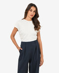 Pricilla Draped Top in ivory — close-up view
