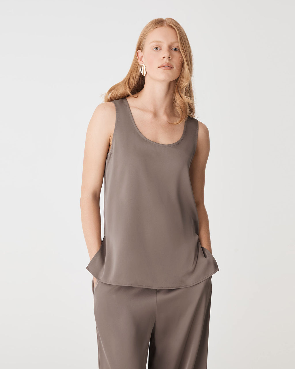 Sadin Tank Top in truffle — close-up view