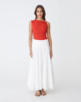 Kirsty Bamboo Ruched Top in vermillion — full-length view