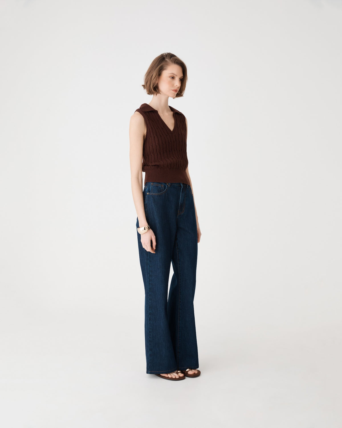 Side view of the Nancy Wide Leg Jeans in dark denim