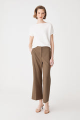 Milan Crop Flare Pants in Cedar Marle, front view worn with a white short-sleeve top