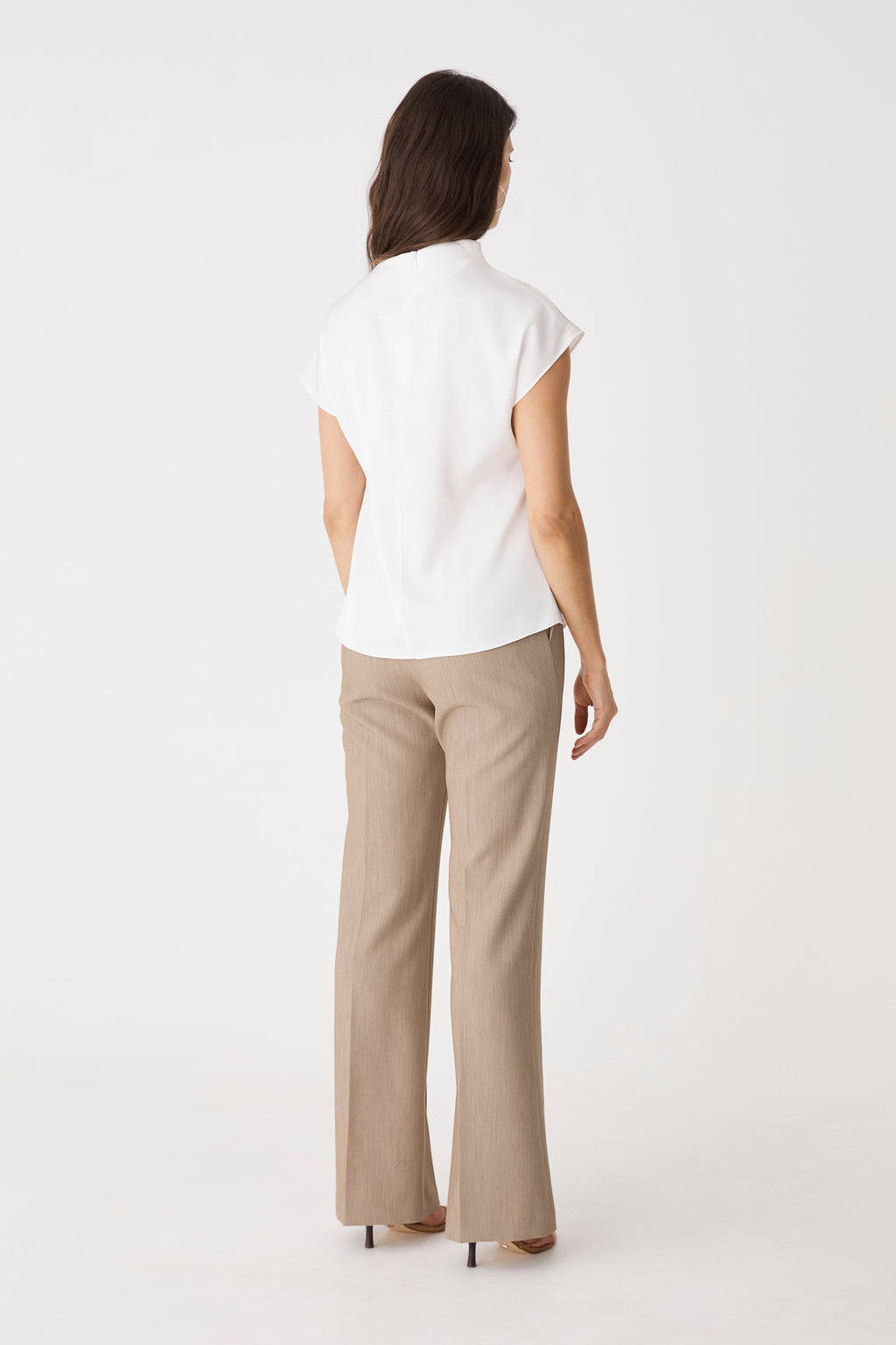 Back view of Mocha Julia Bootleg Pants showing bootleg hem
