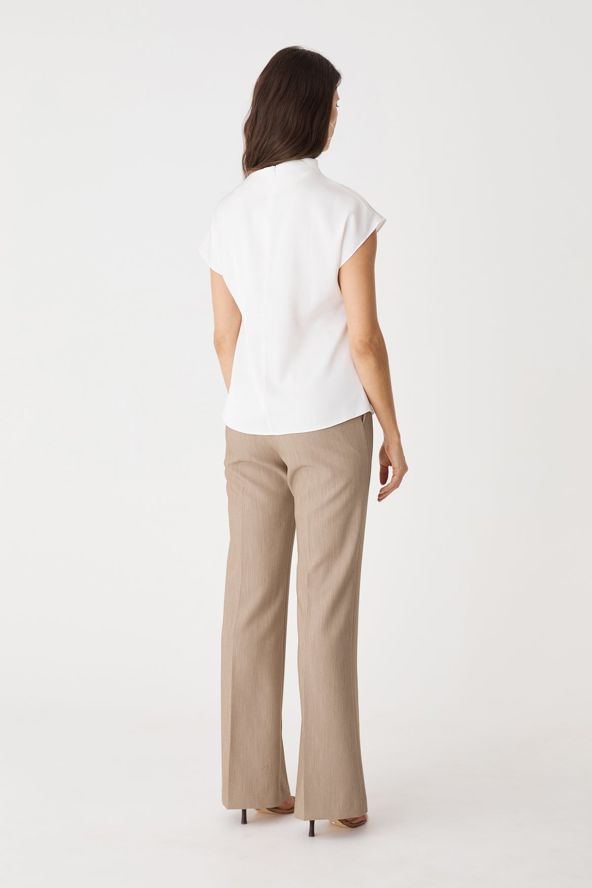 Back view of Mocha Julia Bootleg Pants showing bootleg hem