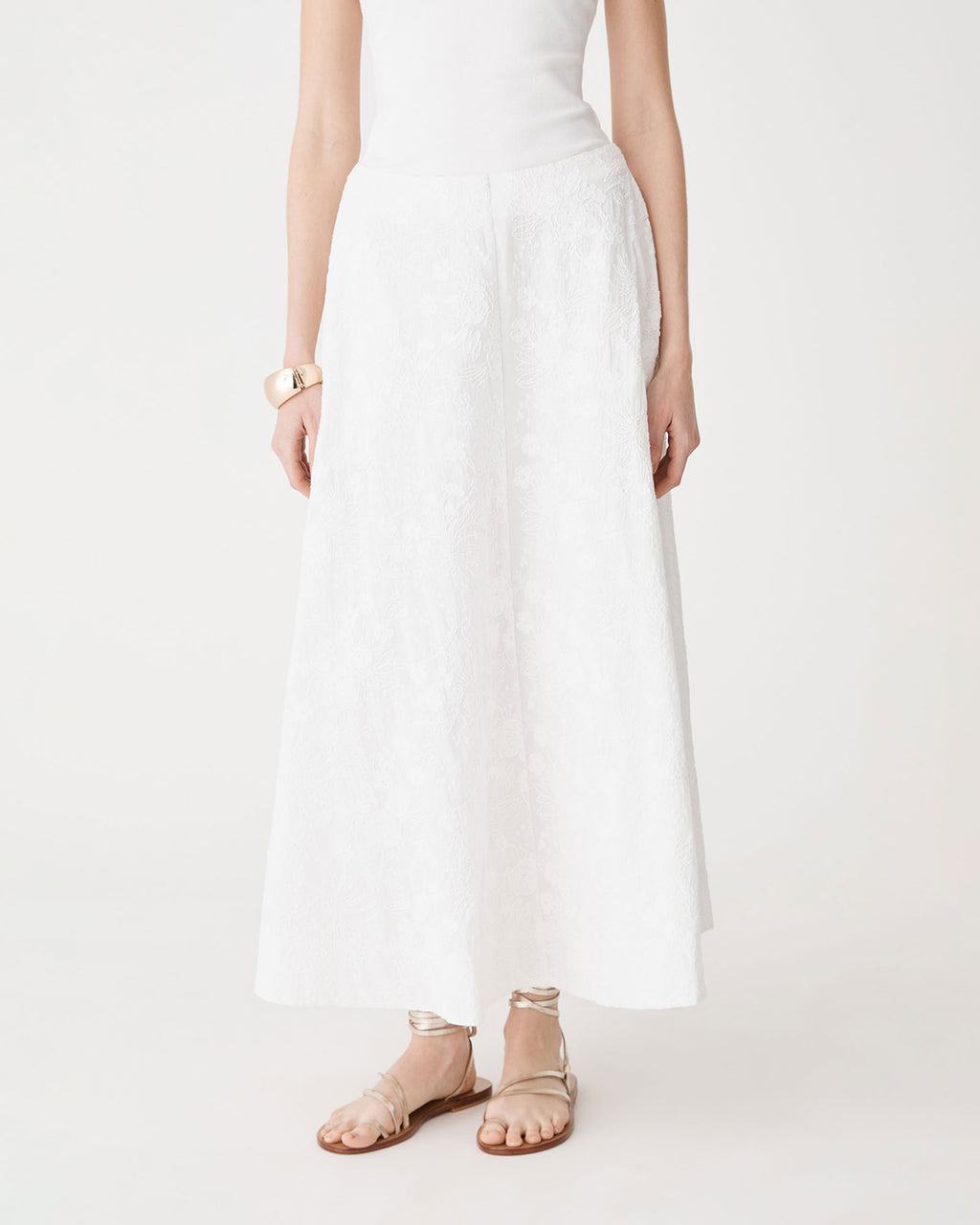 Eloise Embroidered Skirt in ivory — close-up view