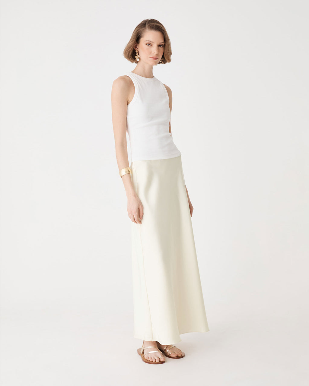 Louise Bias Satin Skirt in vanilla — side view