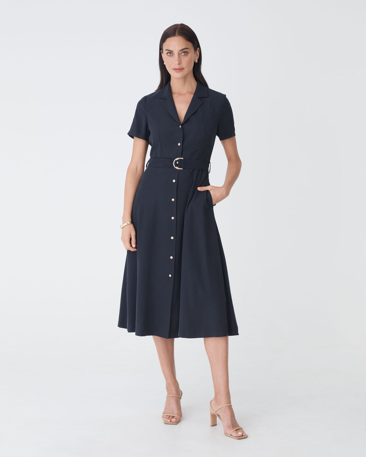 Goulbury Shirt Dress in navy — full-length view 2