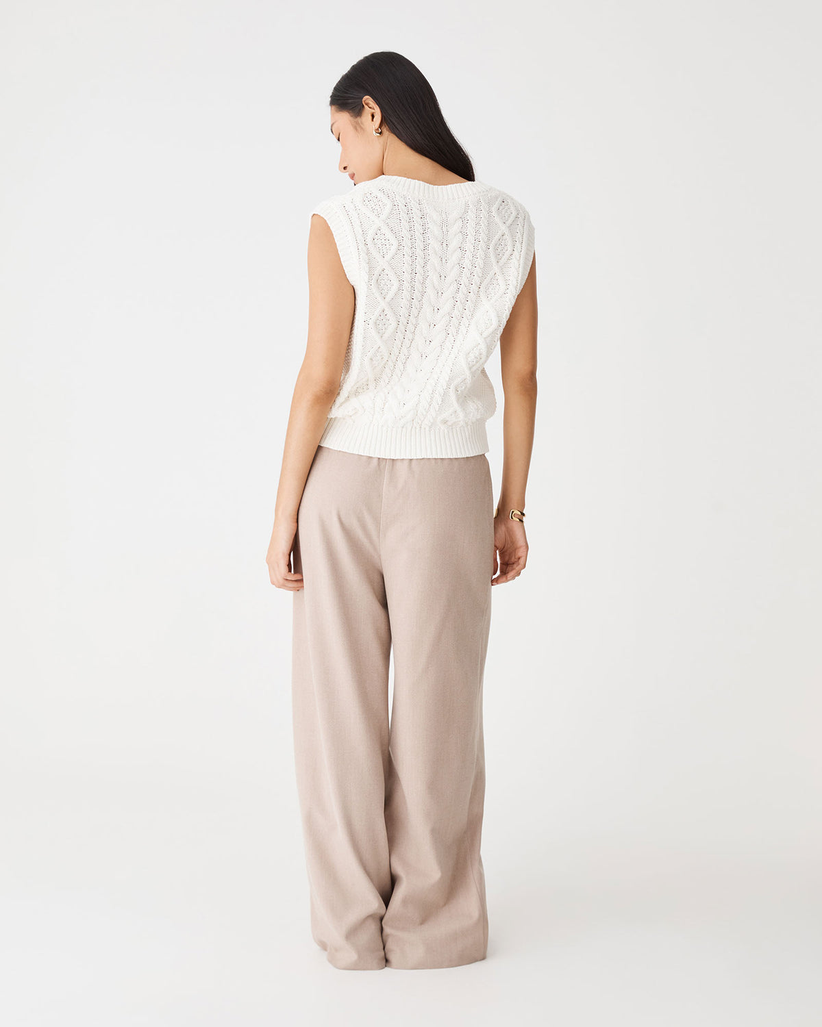 Poppy Sleeveless Cable Knit in ivory — back view