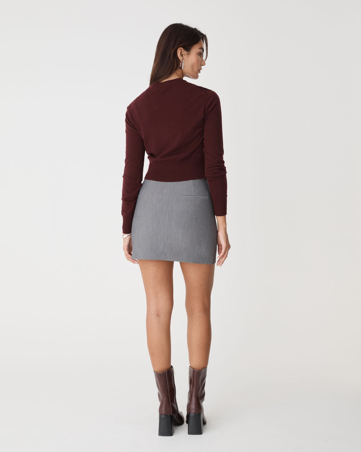 Cassie Crew Neck Cardigan in shiraz — back view