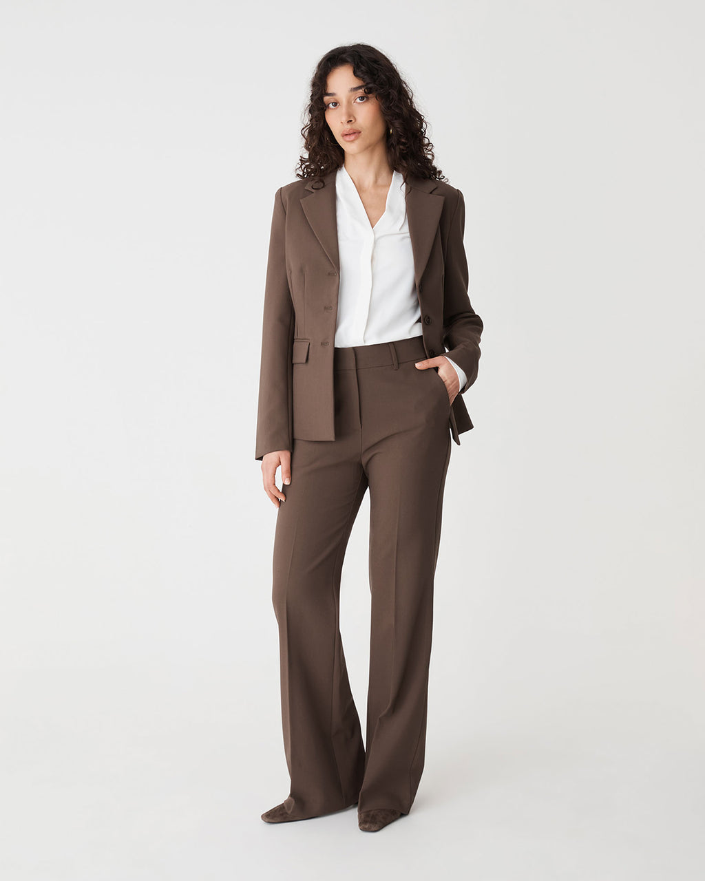 Lydia Bootleg Pants in chocolate — full-length view 2