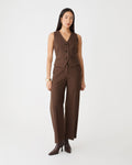 Zara Pinstripe Tailored Pants in chocolate pinstripe — full-length view