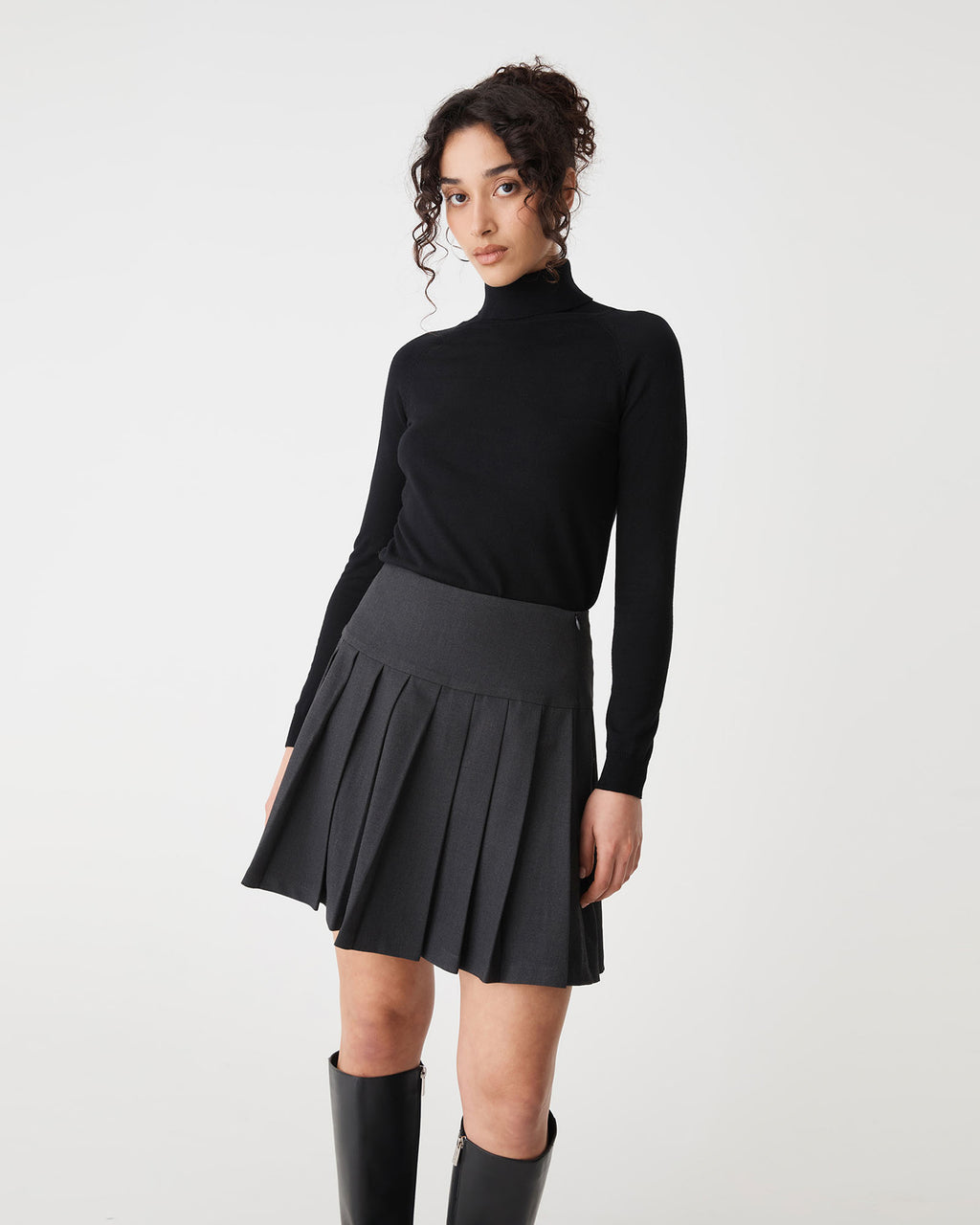 Westwood Pleated Mini Skirt in charcoal — close-up view
