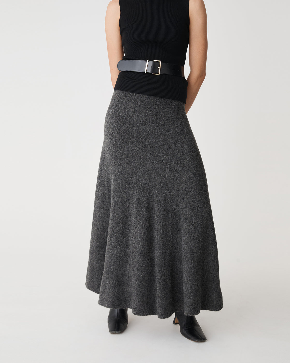 Gina A-Line Knit Skirt in charcoal — close-up view