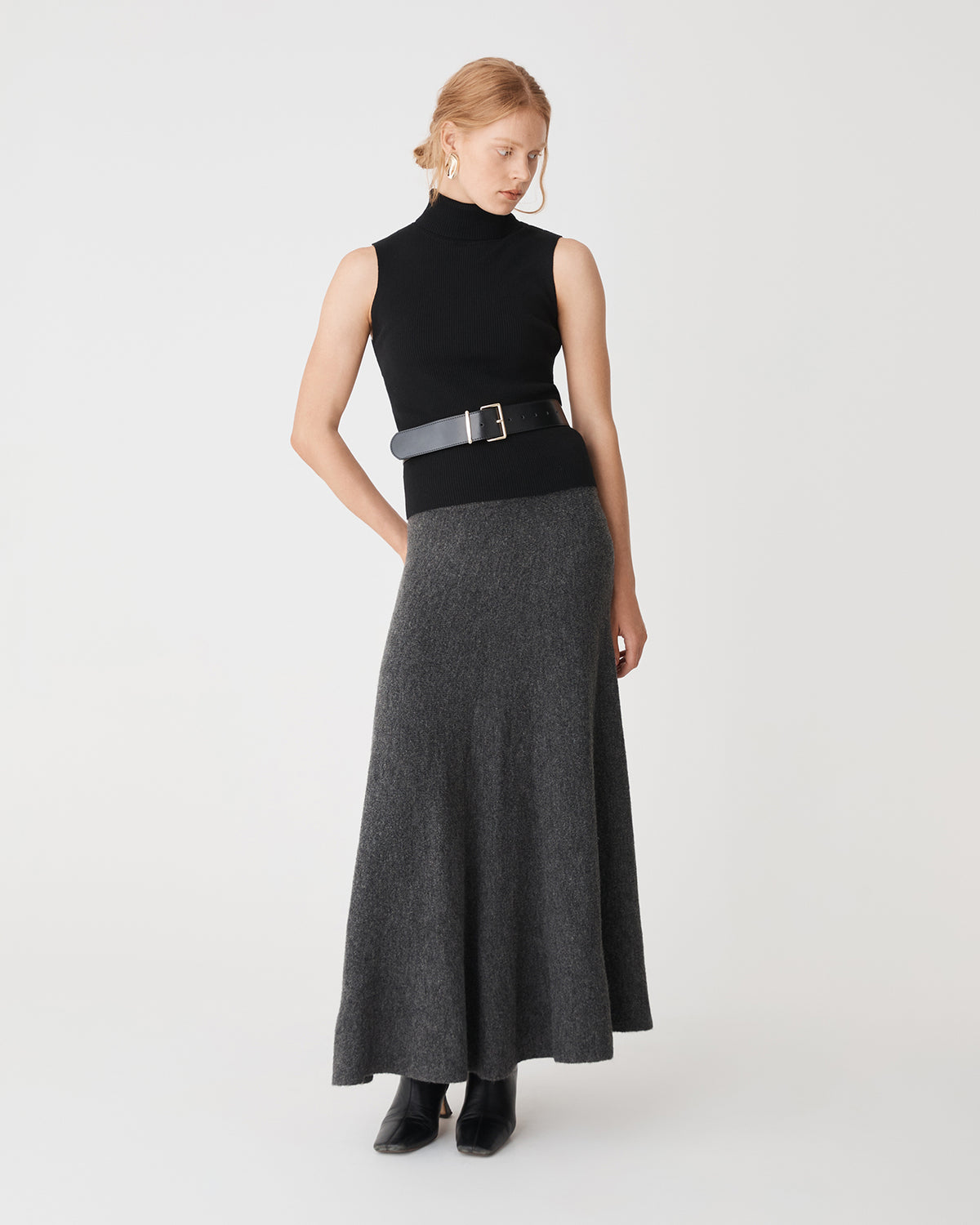 Gina A-Line Knit Skirt in charcoal — full-length view 2