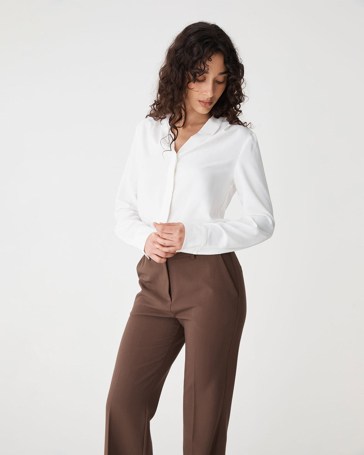Claudia Pleat Neck Blouse in ivory — close-up view 3