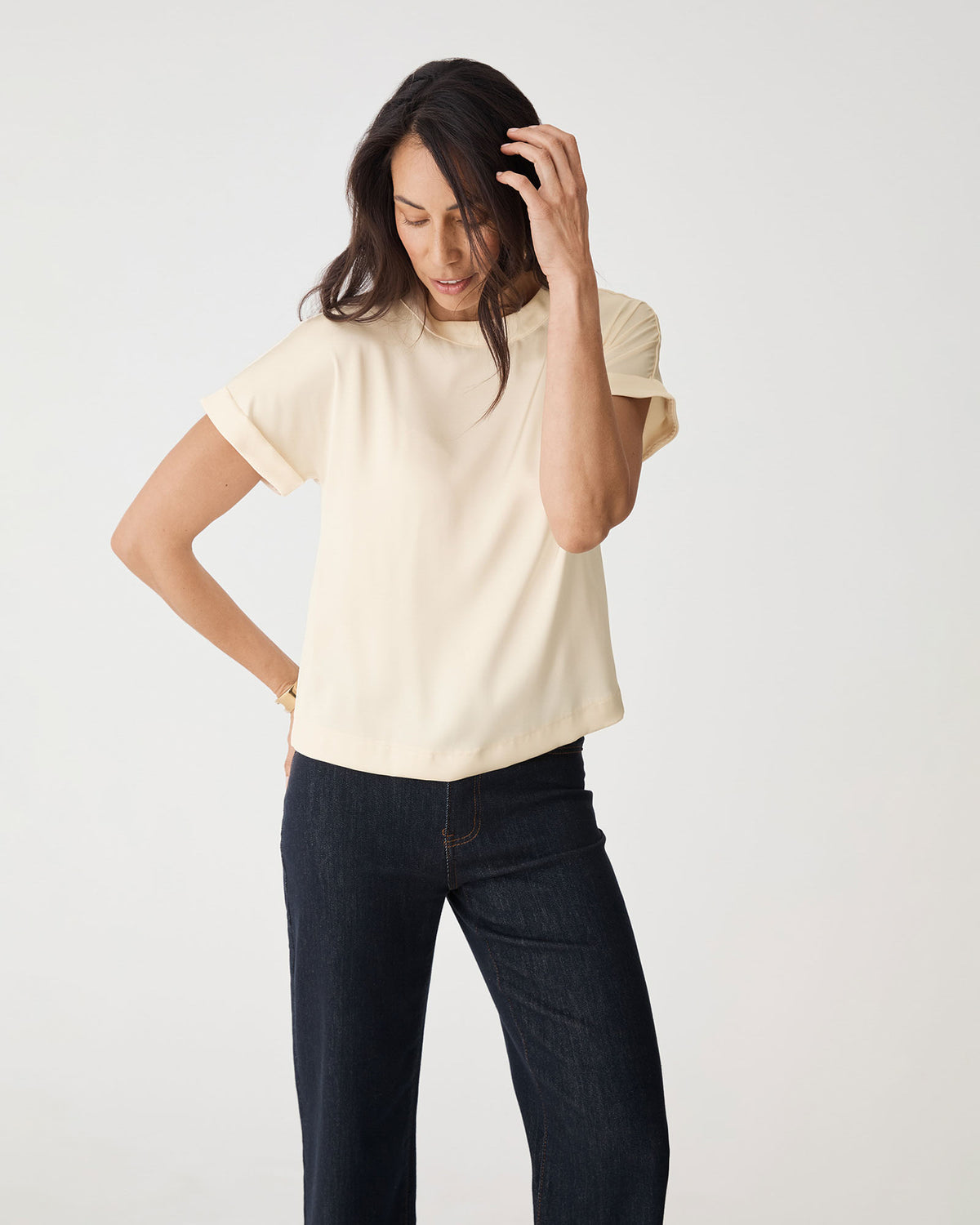 Cameron Satin Tee in champagne — view 2