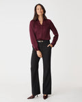 Claire Pleat Neck Satin Blouse in shiraz — full-length view