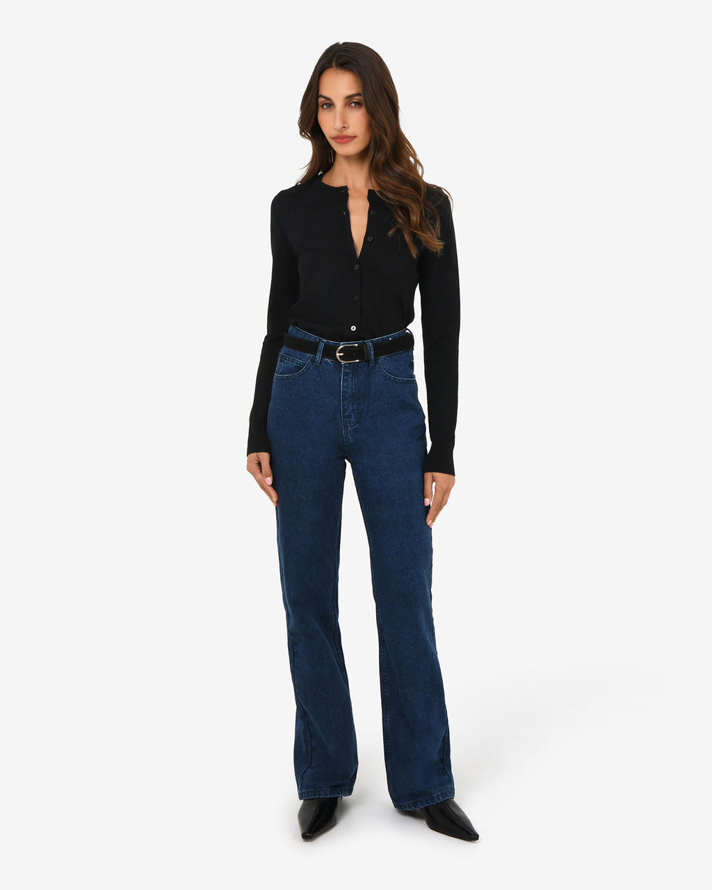 Kristen Suede Leather Belt in black — full-length view
