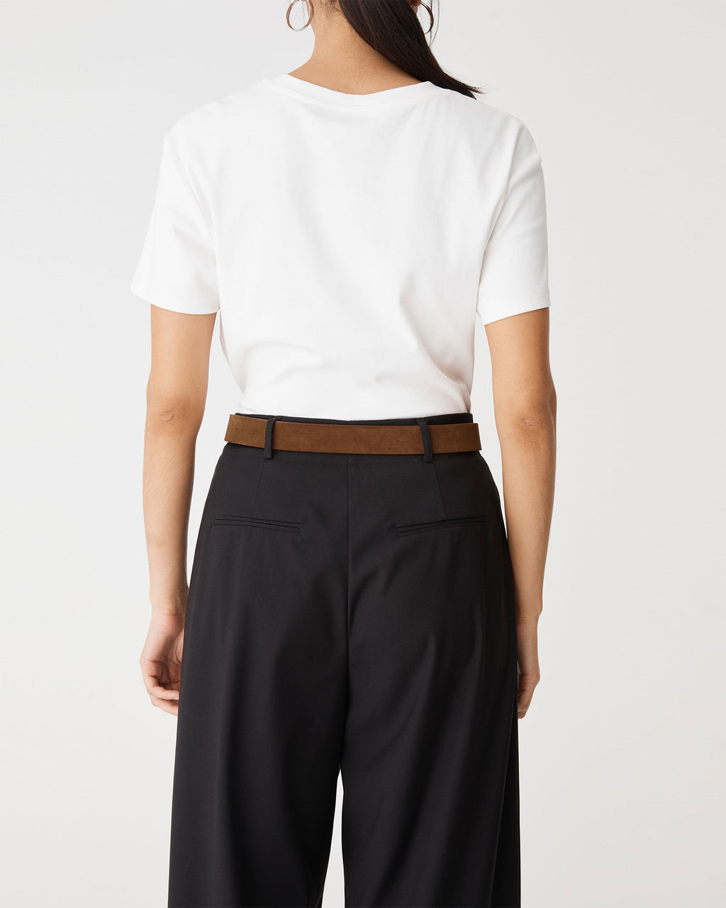 Aspen Suede Leather Belt in chocolate — back view