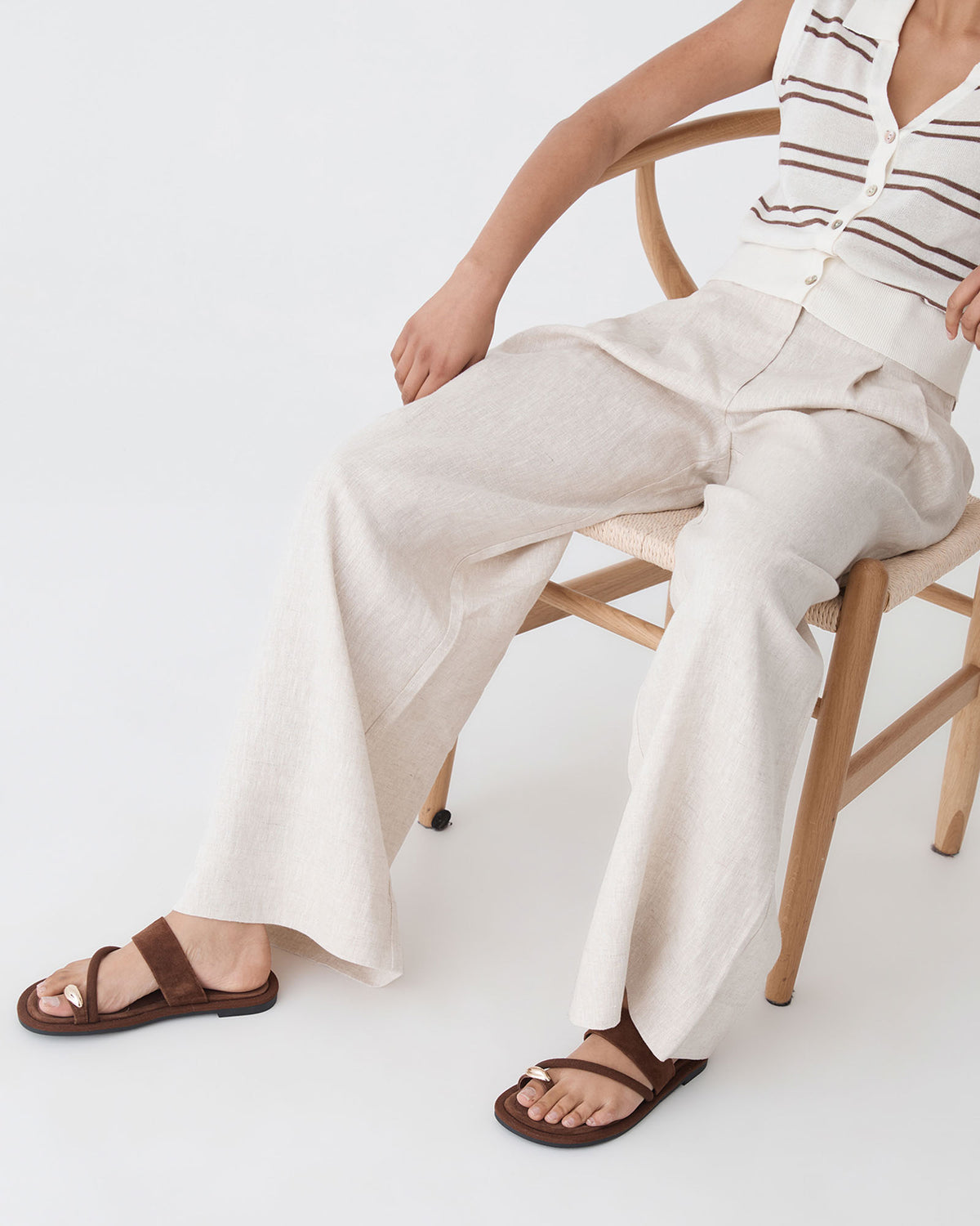 Maya Suede Ring Sandals in chocolate — close-up view