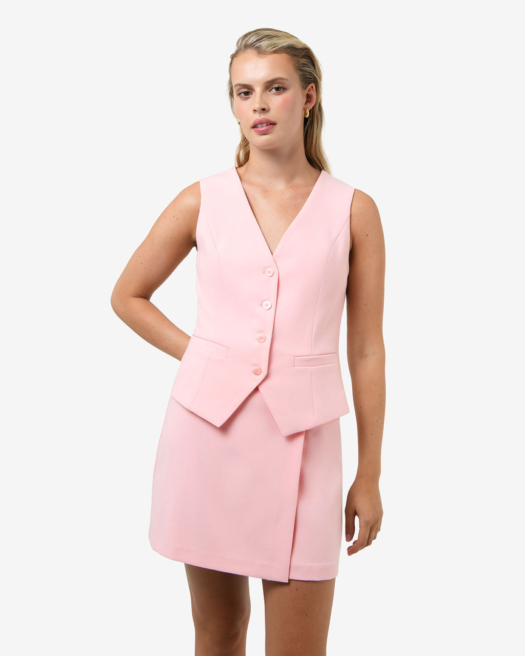 Nikki Mini Wrap Skirt in pink — close-up view 2